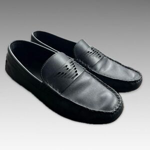 Emporio Armani Men’s Black Leather Logo Loafers — size US 9.5 — Slip On
